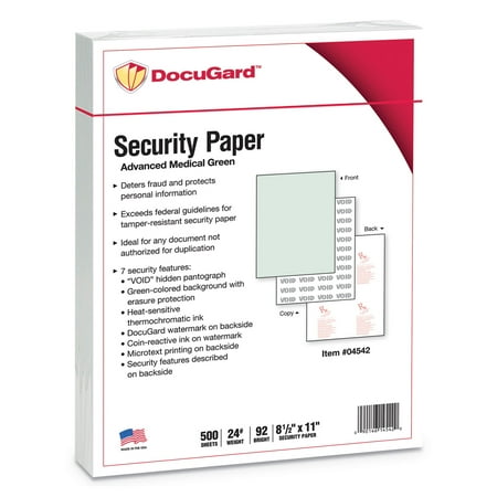 DocuGard Advanced Green Medical Security Paper, 7 Features, 8.5 x 11 Inches, 24 lb, 500 Sheets (04542)