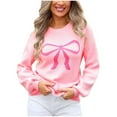 thumbnail image 2 of Sweaters for Women Plus Size Long Sleeve Round-Neck Bow Tie Knitted Sweater Pink S, 2 of 6