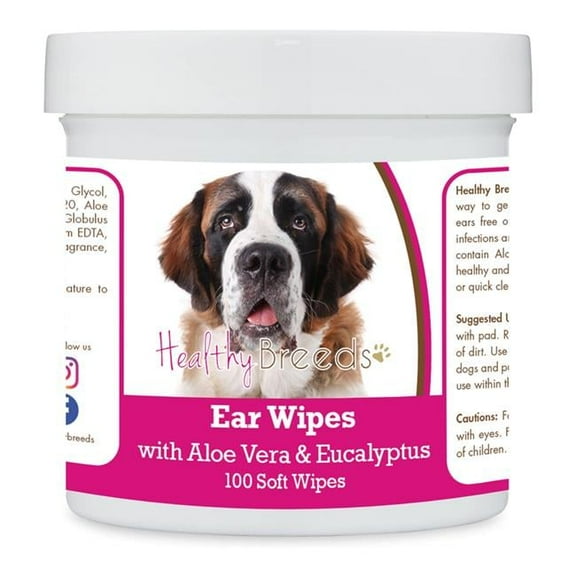 Healthy Breeds 192959824766 Saint Bernard Ear Cleaning Wipes with Aloe & Eucalyptus for Dogs - 100 Count