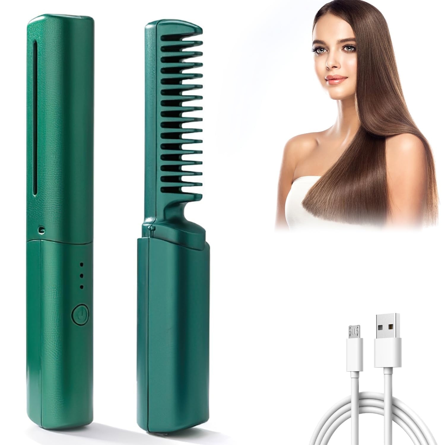 Luniquz Rechargeable Mini Hair Straightener Cordless Hair Straightener Brush Portable Straightening Brush with Negative Ion Hot Comb Hair Straightener