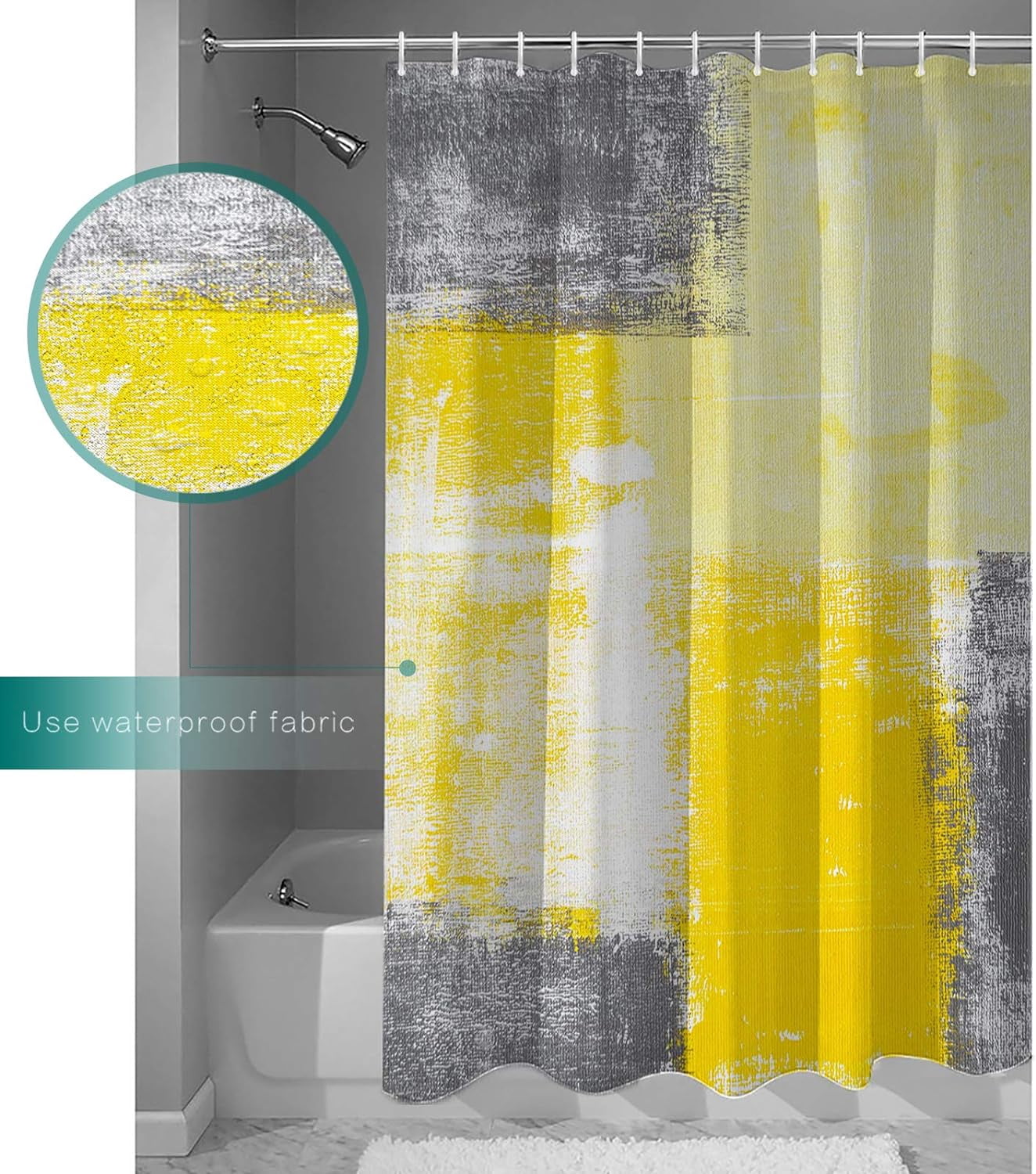 Yellow Ombre Shower Curtain Lightweight Gold Grey Yellow Shower Curtains with 12 Hooks Yellow Abstract Art Waterproof Bath Curtain for Bathroom,Mustard Yellow Grey Bathtub Decor 36 X 72 Inch