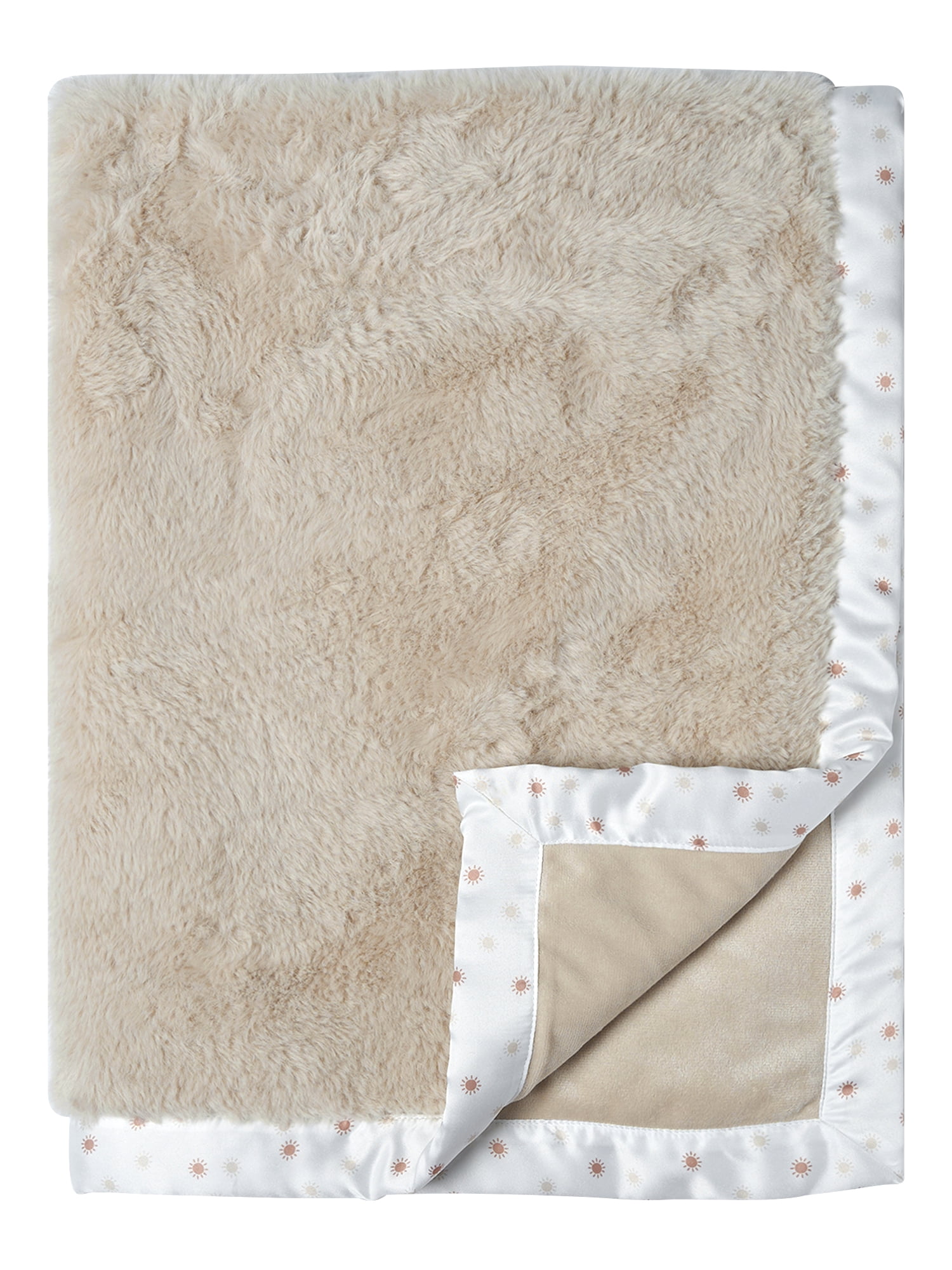 Modern Moments by Gerber Gender Neutral Plush Blanket with Satin Trim, Tan