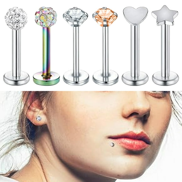 6 piece stainless steel ear lip piercing jewelry set