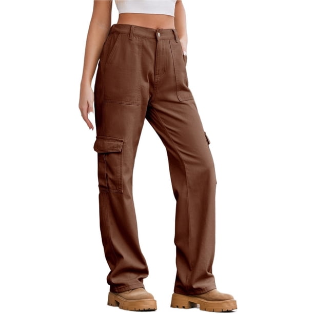 Pantalones Cargo for mujer, pantalones elásticos de cintura alta, pantalones de viaje de pierna ancha, pantalones casuales holgados, ropa de calle de senderismo con múltiples bolsillos