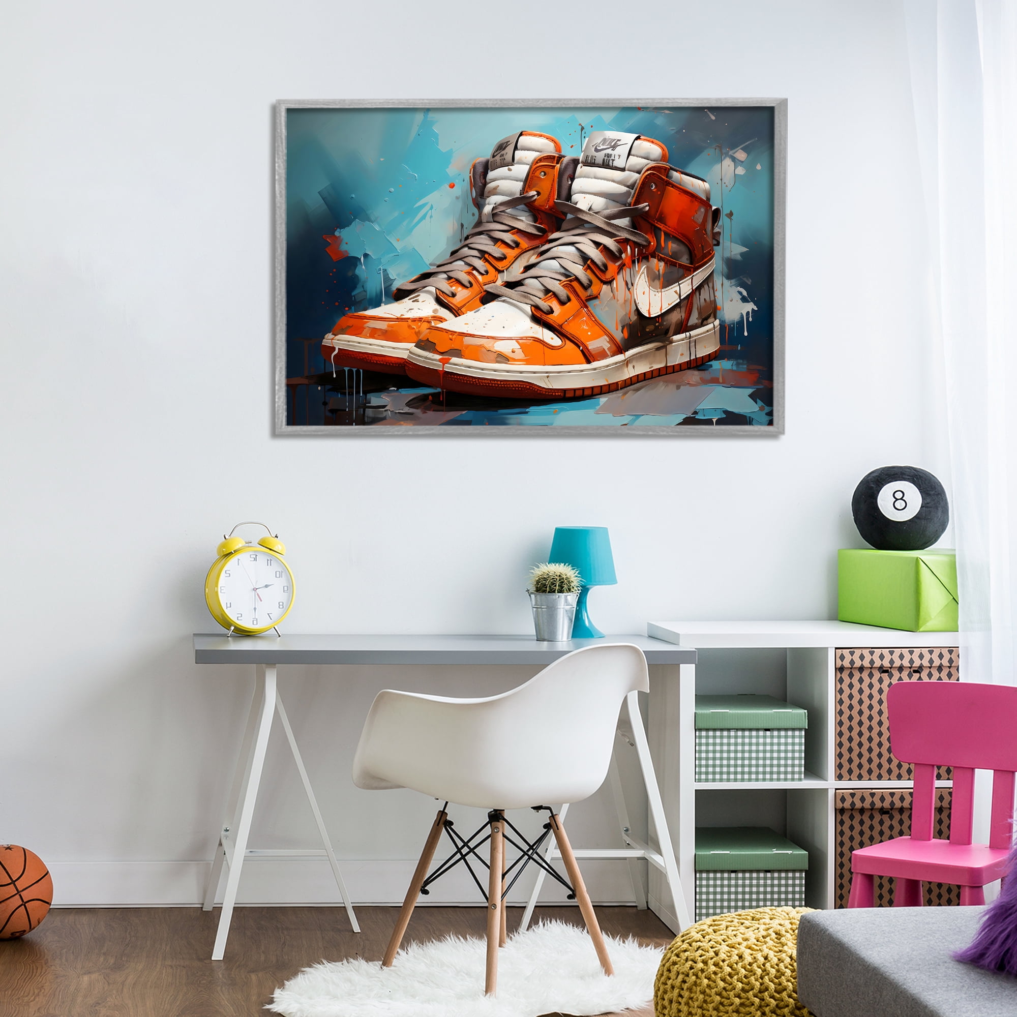 Stupell Industries Red & White Sneakers Splash Gray Framed Giclee Art, design by Creative Studio