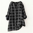thumbnail image 4 of Womens Button Up Plaid Shirts Loose Tunic Tops Long Sleeve V Neck Casual Blouses Plus Size Maternity Outfits (L, Dark Gray), 4 of 6