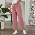 thumbnail image 6 of Womens Corduroy Pants Comfy Pull On Pants Straight Leg Pant with Pockets Elastic High Waisted Slacks Trousers Pink M, 6 of 7