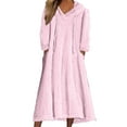 thumbnail image 2 of Women's Casual Round Neck Long Sleeve Pullover Loose Wool Hooded Dress for Winter Comfort and Everyday Wear,Pink,M, 2 of 8