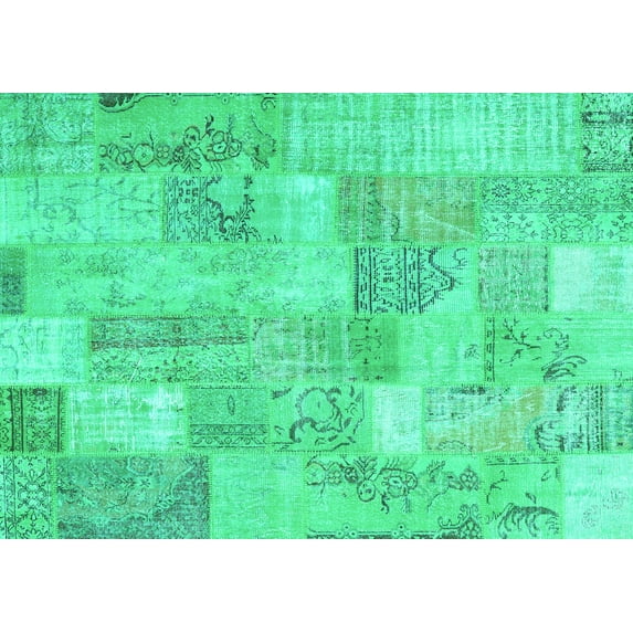 Ahgly Company Machine Washable Indoor Rectangle Patchwork Turquoise Blue Transitional Area Rugs, 7' x 10'