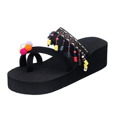 

Flip Flops for Women Women S High Heeled Bohemian Clip Foot Flip Flop Thick Bottom Beach Fringed Sandals Beach Shoes Flip Flops Eva Purple 41