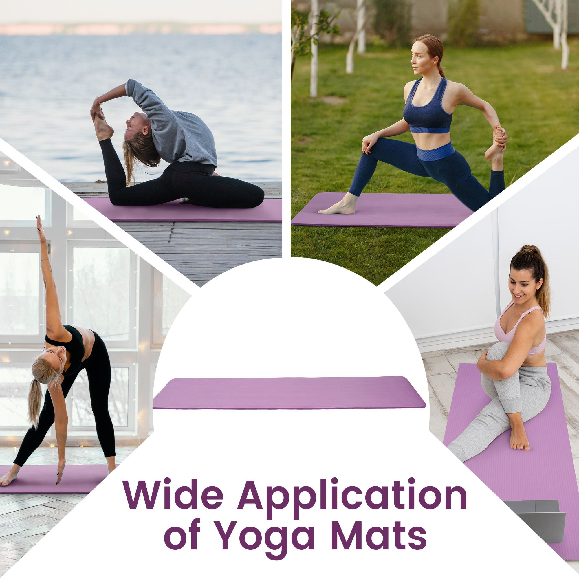 Fitvids 1/2-Inch Thick High Density Exercise Yoga Mat with Carrying Strap, Taro Purple