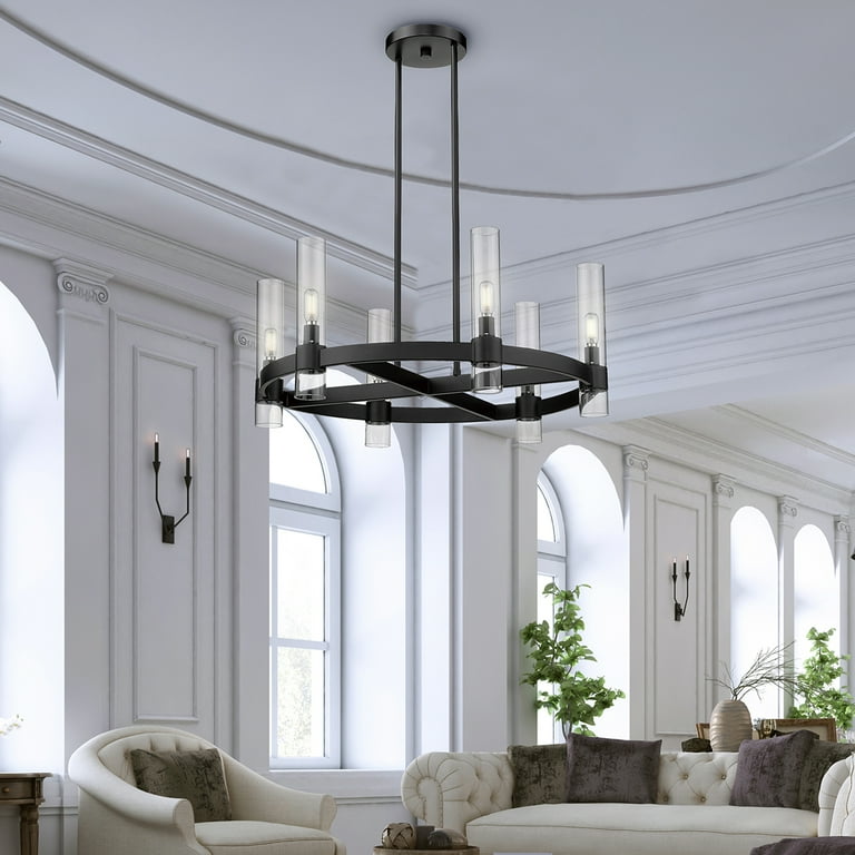 Ove Decors Bruce I 6 Light Chandelier in Black and Clear Glass