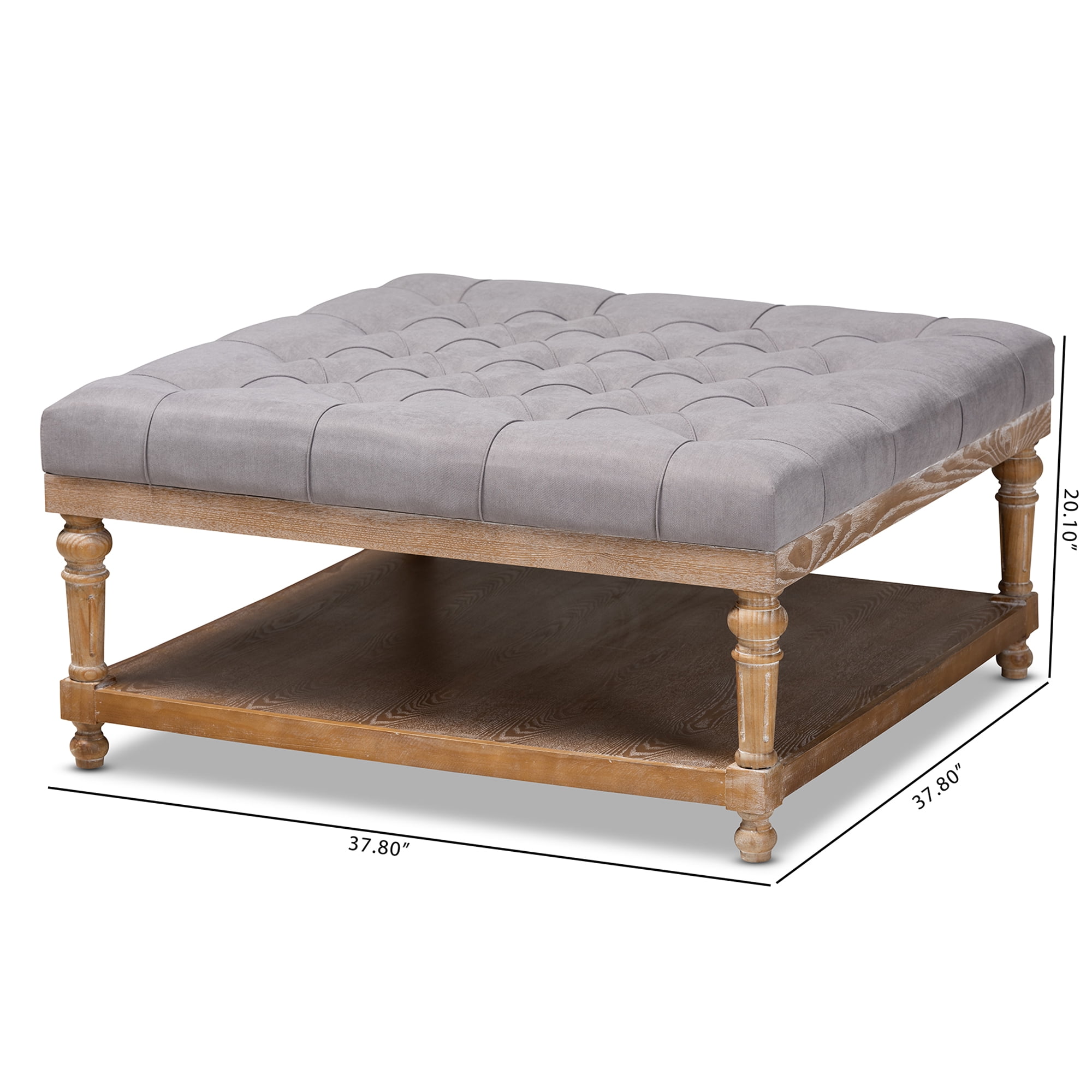 Baxton Studio Kelly Modern and Rustic Grey Linen Fabric Upholstered and Greywashed Wood Cocktail Ottoman