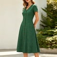 thumbnail image 6 of XUNKUSGA Womens Summer Dresses Classic Polka Dot V-Neck Short Sleeve Women's Dresses Fashion Slim Fit Button Down A Line Dresses for Women Floral Print Knee-Length Dress S-2XL Green, 6 of 8