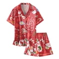 thumbnail image 3 of GUNIA Girls Satin Pajamas Set Bow Pajama Silk Button Down Heart Graphic Short Sleeve Tops Shorts Set Cozy 2 Piece Pjs Loungewear Sleepwear Girls Satin Pajamas Set Watermelon Red, 3 of 4
