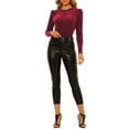 thumbnail image 2 of INSPIRE CHIC Women's Ruffle Neck Blouse Puff Long Sleeve Metallic Dots Velvet Top M Burgundy, 2 of 7
