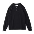 thumbnail image 1 of VBARHMQRT Mens Tshirts Men's Washed Cotton Simple Solid Color Casual Button up Long Sleeve T Shirt Black, 1 of 4