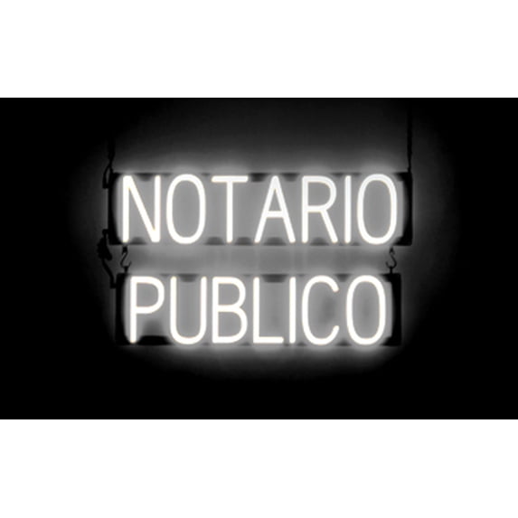 SpellBrite NOTARIO PUBLICO LED Sign for Business. 26.2" x 15.0" White NOTARIO PUBLICO Sign Has Neon Sign Look With Energy Efficient LED Light Source. Visible from 500+ Feet, 8 Animation Settings.