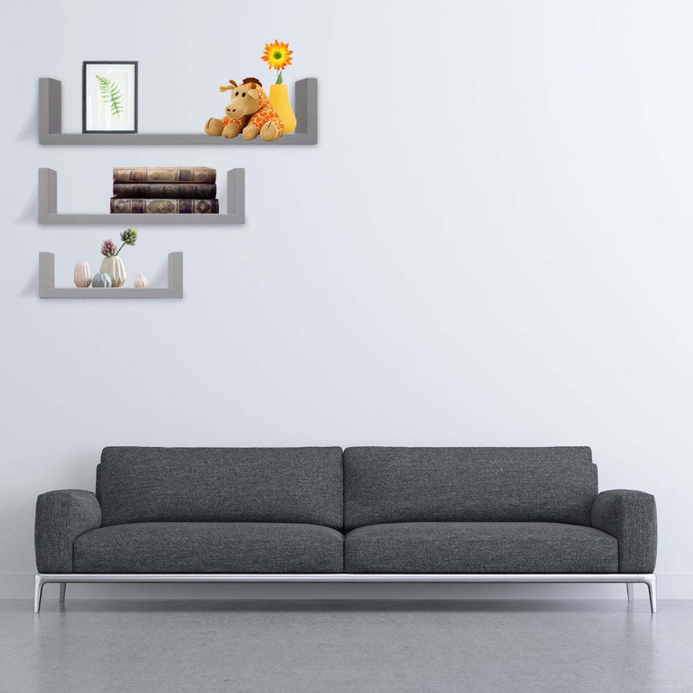 Private Jungle Wall Shelves Set of 3 Floating Display Shelves Ledge Bookshelf Wall Mount Storage Home Decors，Gray
