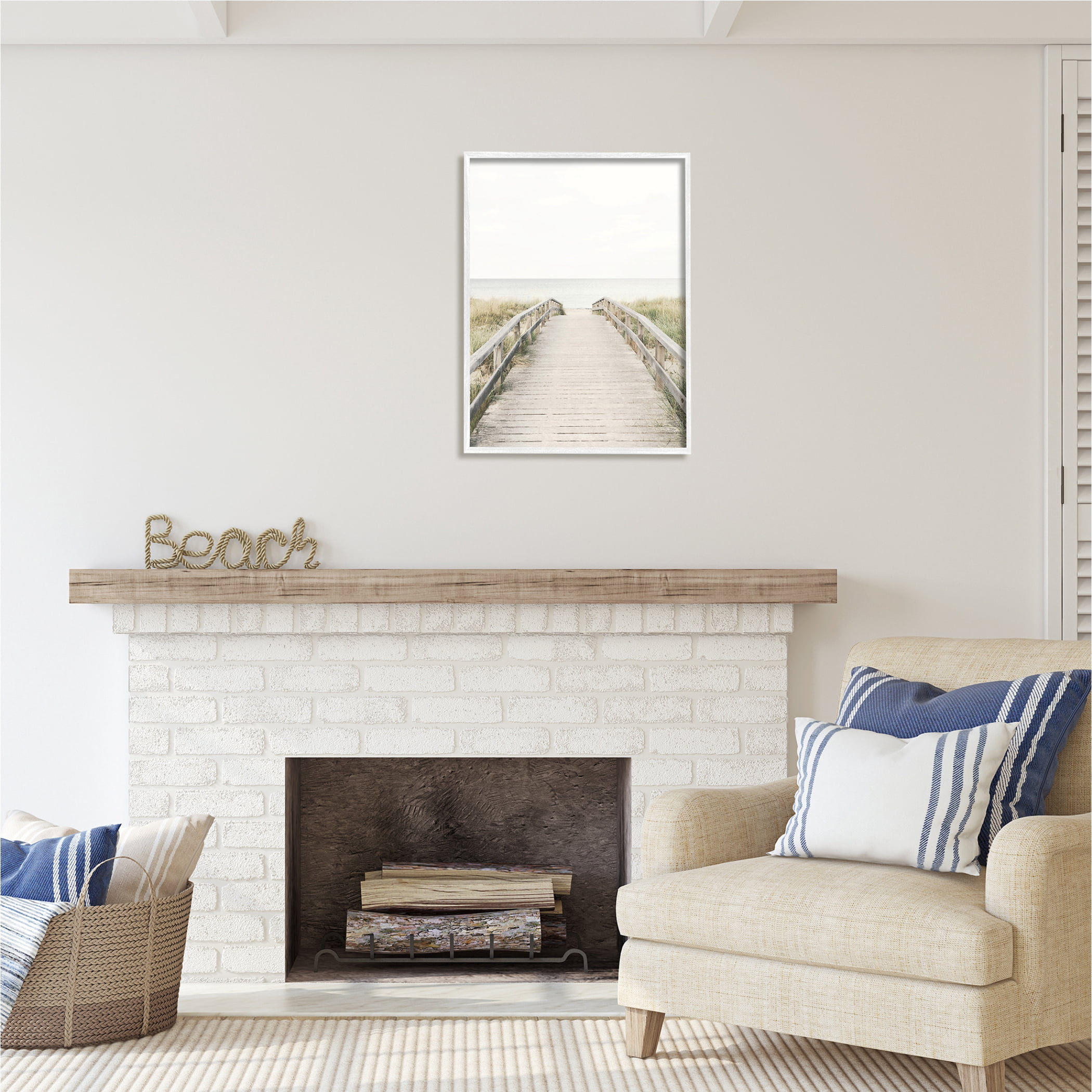 Stupell Industries Boardwalk Beach View Nature Photography White Framed Art Print Wall Art, 24 x 30