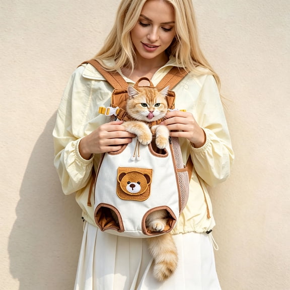 Dalxymotic Small Dog Travel Backpack Carrier, Cute Bear Pet Backpack, Breathable Puppy Travel Bag, Cute Bear Travel Backpack for Small Dog, Outdoor, Hiking, Walk, Home, Park