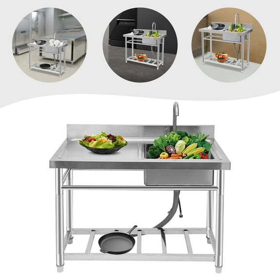 Single Bowl Kitchen Sink Fits Laundry Room Bathroom Stainless Steel Durable