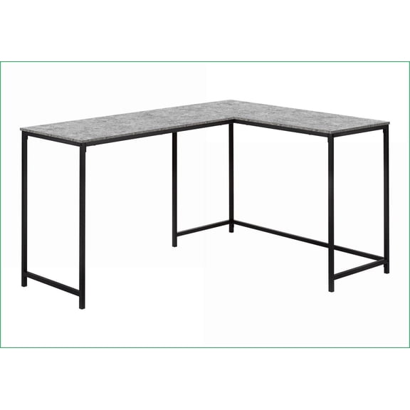 Desks, 58” Modern L Shape Corner Computer Desk for Home Office, Laminate Top & Black Metal Base | Particle Board | Grey