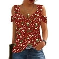 thumbnail image 6 of ZQUUVOU Women's T-Shirt Square Neck Cold Shoulder Printed Floral Short Sleeve Blouse Burgundy (S), 6 of 7