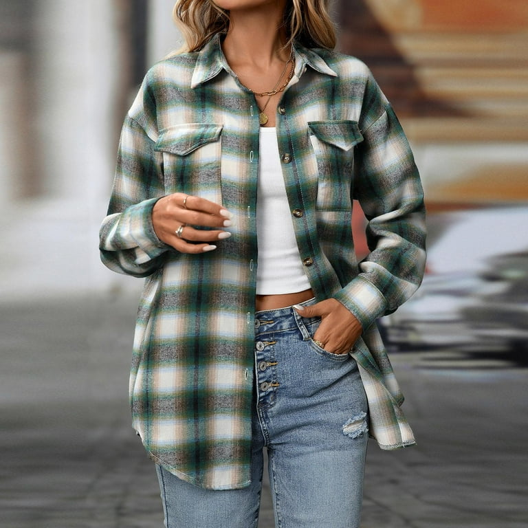 Kixjoy Green Flannel Shirt Women Long Sleeve Button Down Plaid Shirts  Casual Oversized Winter Top Fashion Lightweight Fall Tops for Women 2025  with Pockets, Green M - Walmart.com