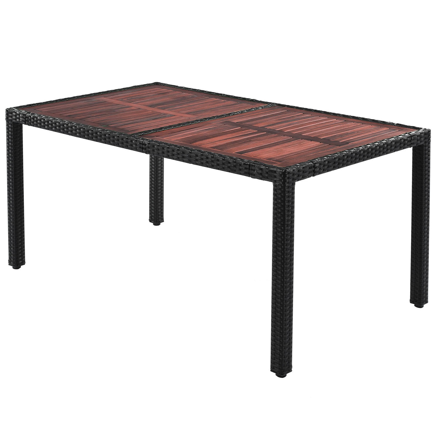 Kadyn 7-Piece Outdoor Patio Dining Set, Garden PE Rattan Wicker Dining Table and Chairs Set for 6-Person, Stackable Armrest Chairs with Cushions, Reddish-brown