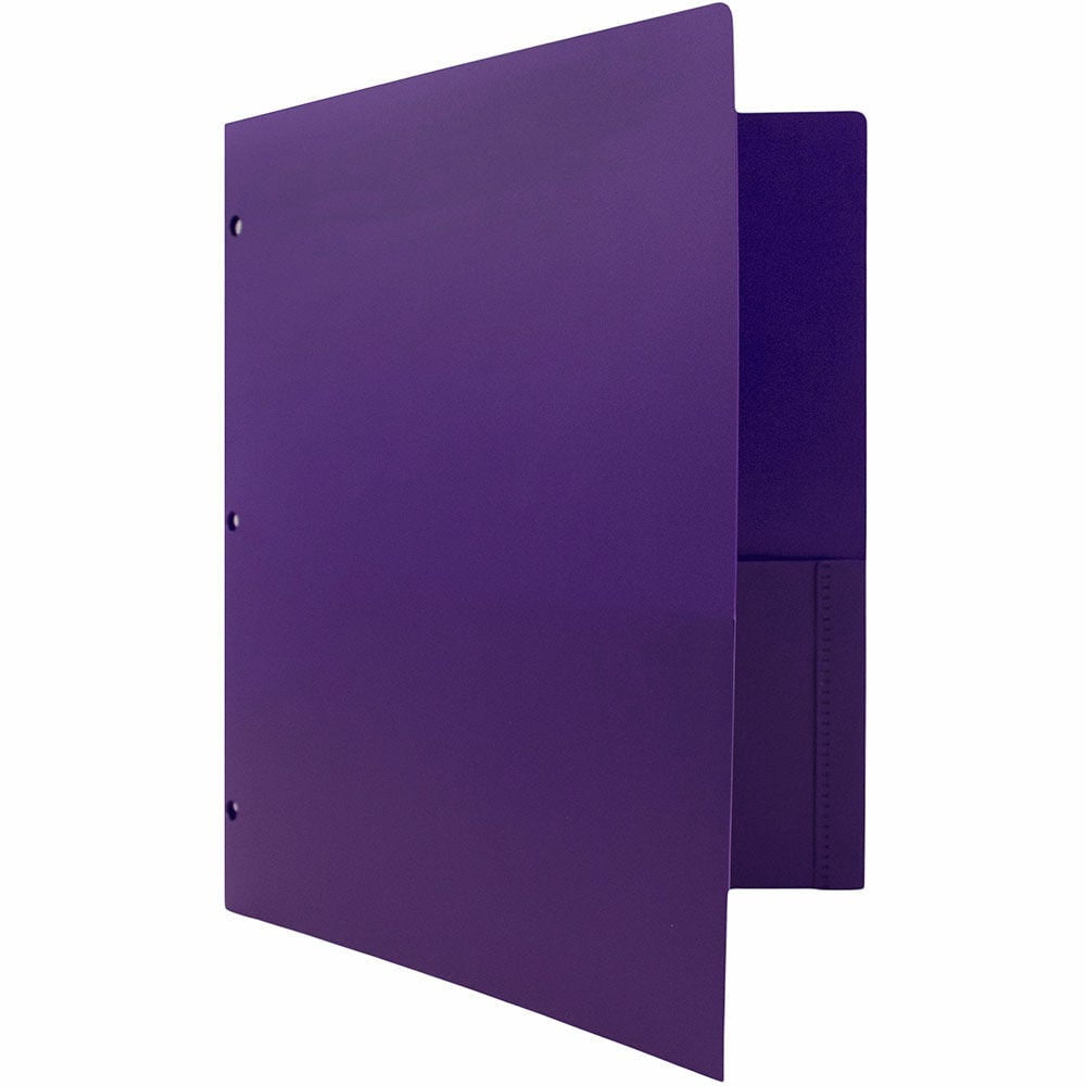 JAM Paper Heavy Duty Plastic 3 Hole Punch Pocket Folders, Extra Tough, Purple, Bulk 144/Box