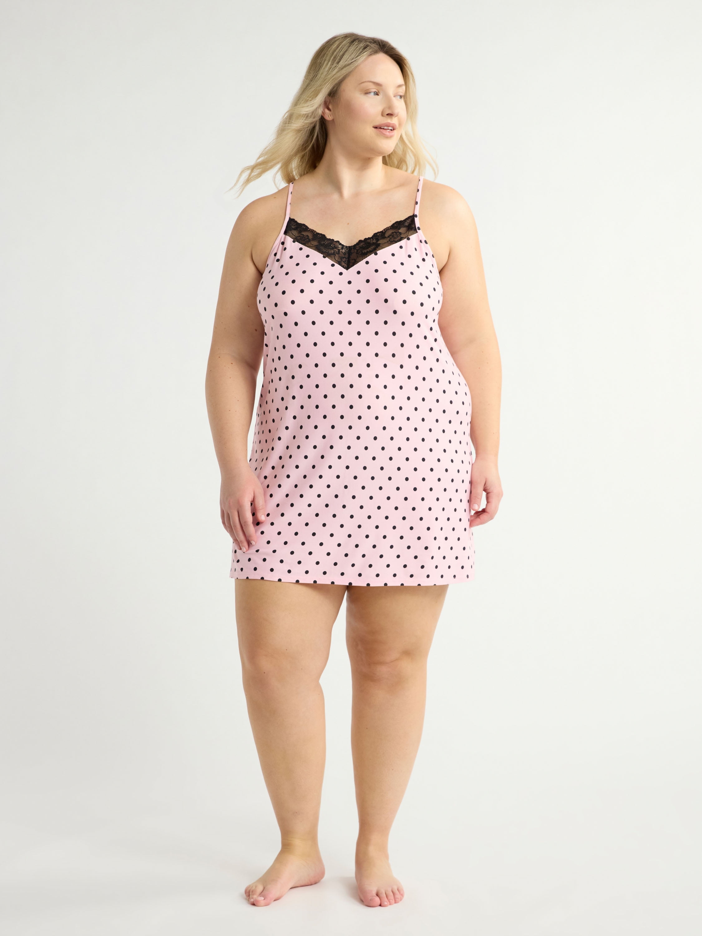 Joyspun Women’s Dreamy Soft Collection Lace Trim Knit Chemise, Sizes XS to 3X
