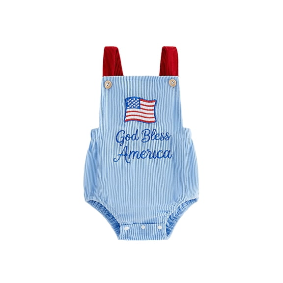 BemeyourBBs Newborn Baby Girl Boy 4th of July Outfit God Bless America Baby Clothes Patriot Independent Day Summer Bubble Romper Overalls Sleeveless Embroidery Letters Flag Bodysuit Jumpsuit Overalls