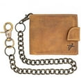 thumbnail image 4 of RFID safe Leather Bi-fold Chain Wallet for Men 18' Inch Stainless Biker Chain Rustic Brown Flip up Thumb ID Loop Closer, 4 of 7