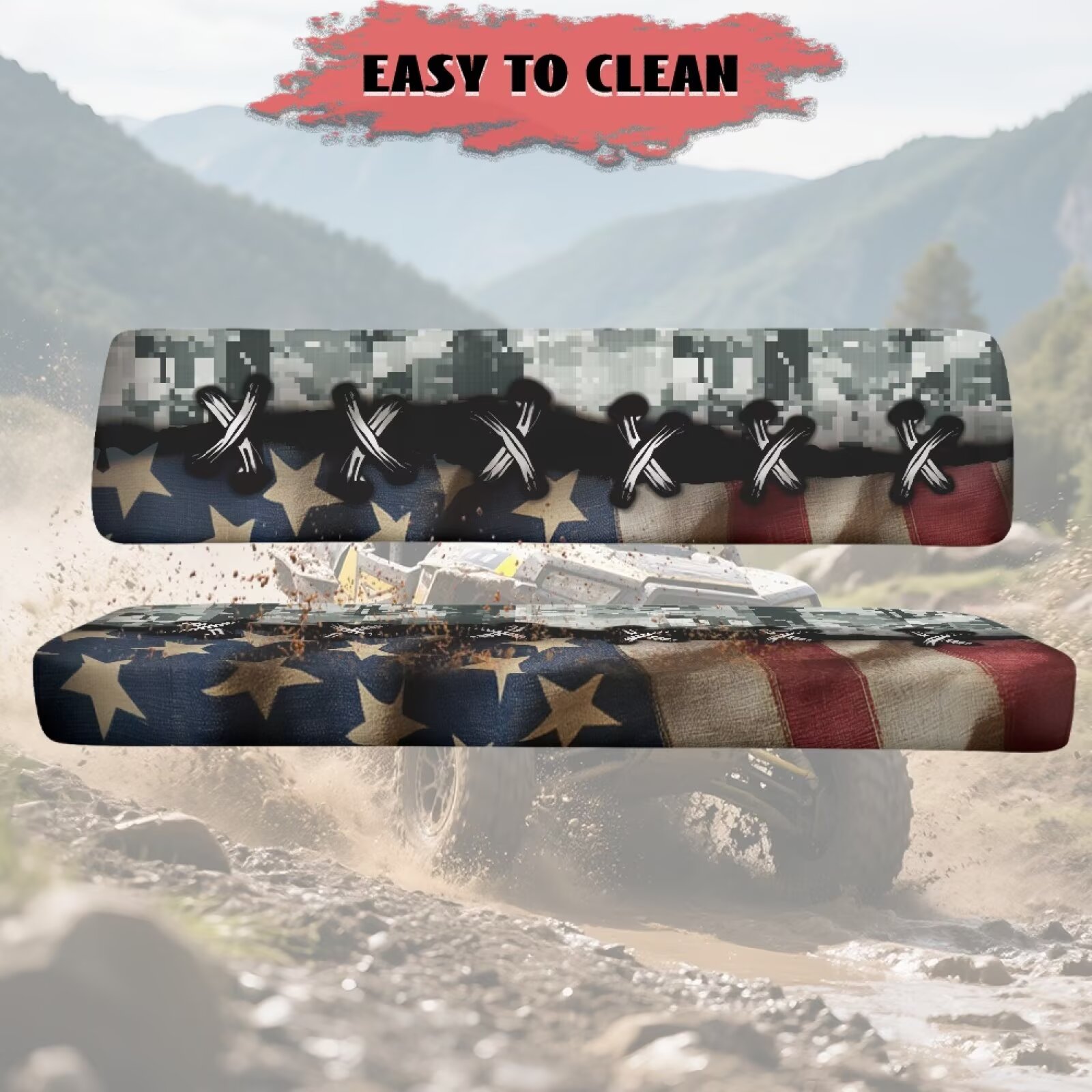 Yuyamidu American Flag UTV Seat Cover Camo Mule Bench Seat Cover All-Season Protection UTV Seat Accessories Anti Slip Compatible with Kawasaki Mule 3010
