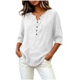 thumbnail image 2 of TGSLY Women's 3/4 Sleeve Tops Lightweight Soft Henley V Neck Half-Button Front Cotton Shirts Loose Fit Dressy Casual Solid Color Blouses XL, 2 of 7