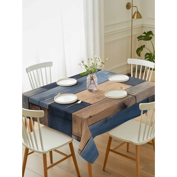 Navy Blue Brown Wood Tablecloth Rectangle Table Cloth 60x84 ,Waterproof Outdoor Table Cloth Covers Decorative Table Protector ,Farmhouse Vintage Wooden Washable Table Cover for Kitchen Dinning Party
