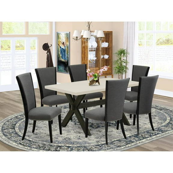 East West Furniture X-Style 7 Pieces Wood Dining Set in White/Dark Gray/Black