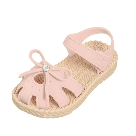 

Tengma Toddler Sandals Toddler Baby Kids Girls Summer Solids Bow Beach Sandals Non-Slip Shoes Kid Shoes （Pink Size: 27）