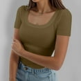 thumbnail image 4 of Basic T Shirts for Women 2025 Short Sleeve Square Neck Slim Fit Ribbed Knit Casual Plain Tshirt Womens T Shirts, 4 of 6