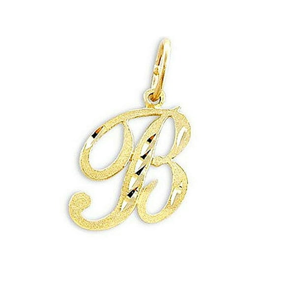 Precious Stars 14k Yellow Gold Diamond Cut Cursive Letter Initial B Pendant Com - B Letter Pendant