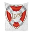 thumbnail image 1 of Coastal Soft Flannel Fleece Throw Blanket, Heart Shaped Belt Valentine Love Affection Honeymoon Romantic Theme Art, Cozy Plush for Indoor and Outdoor Use, 70" x 90", Orange White Cream, by Ambesonne, 1 of 5