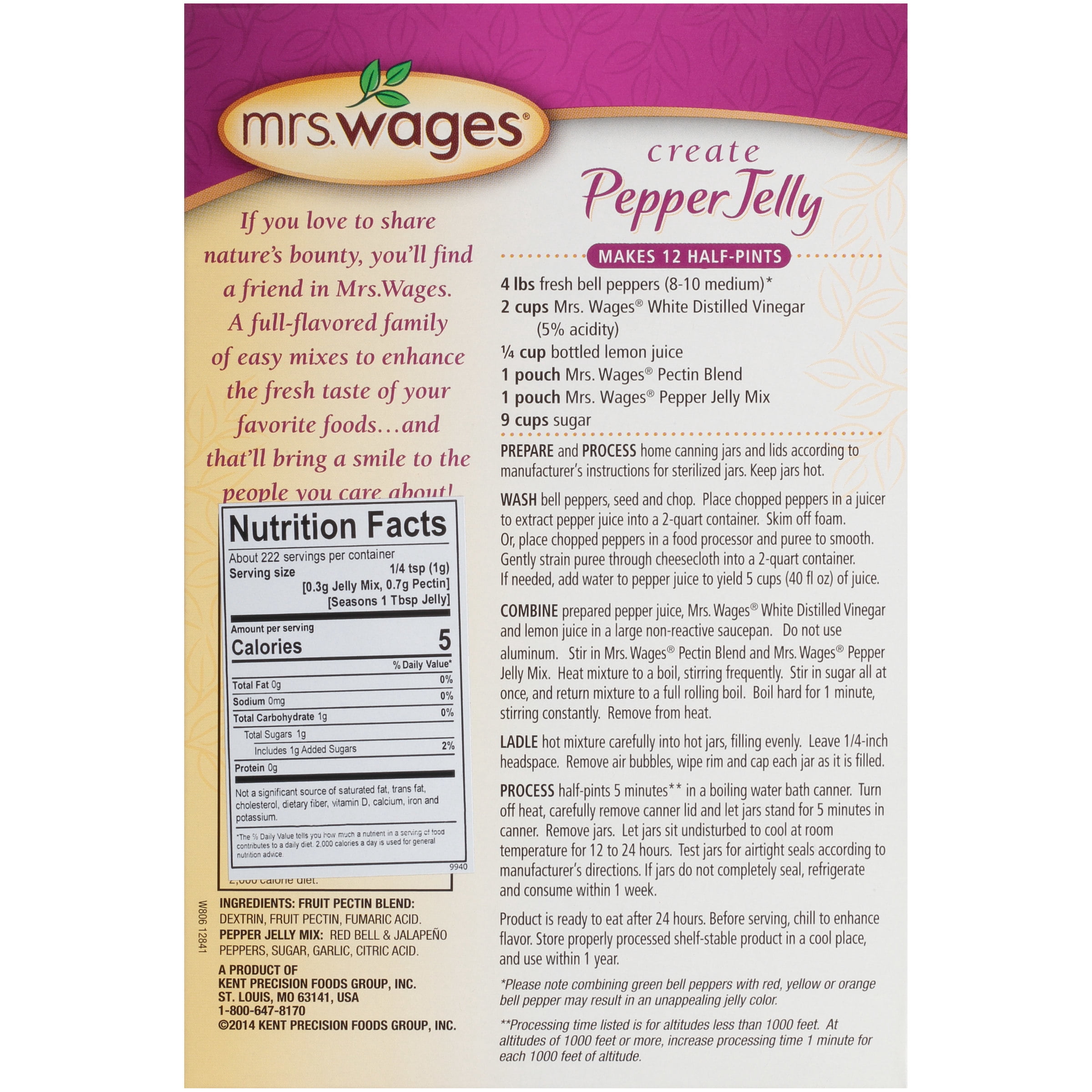 Mrs. Wages Create Pepper Jelly Kit | Easy-to-Use | Enhance Your Bell Peppers | Spice Mix & Pectin Blend | Spicy & Sweet Flavoring | 7.85 oz Packet
