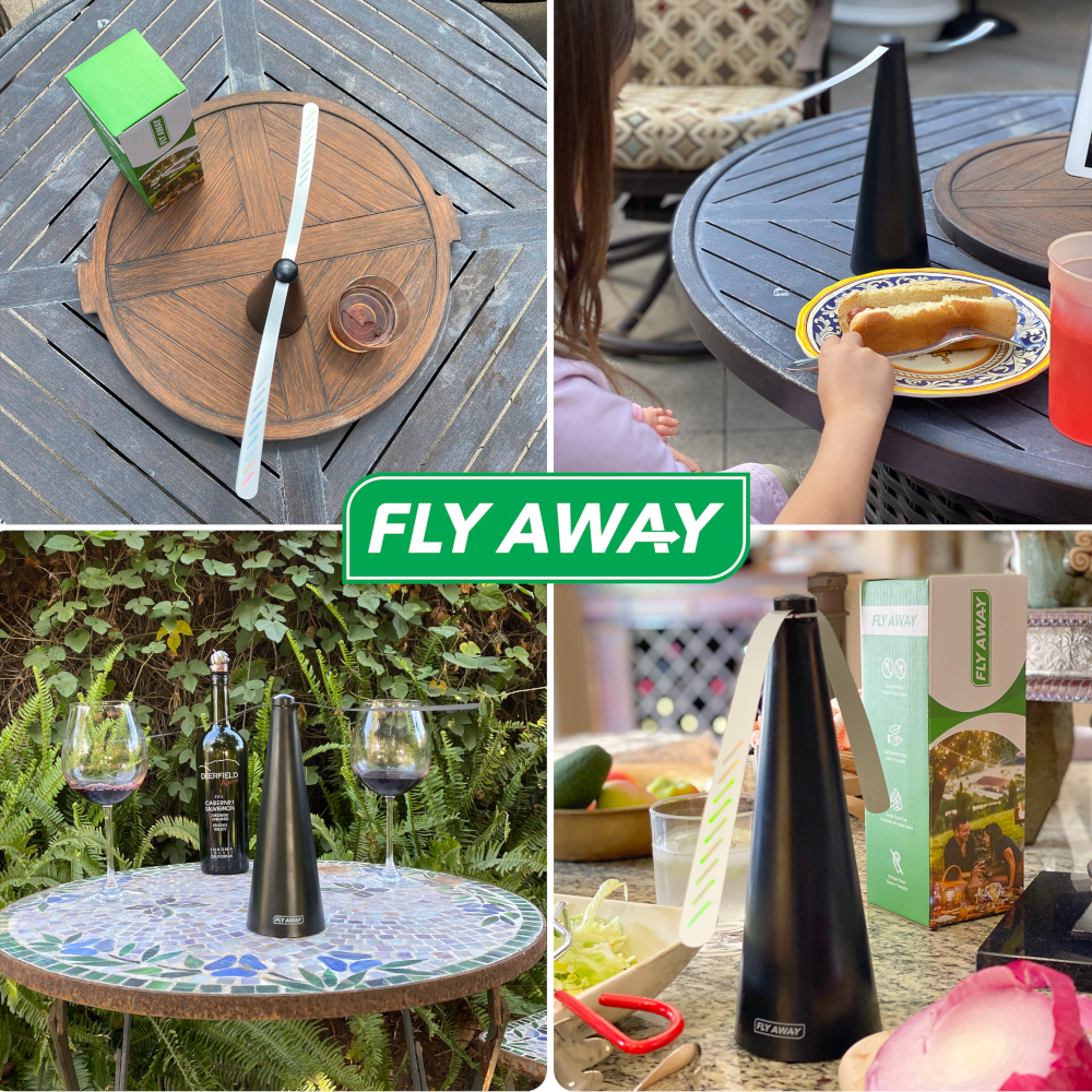 Fly Away 3-Pack Outdoor Fly Repellent Fan, Battery Operated, Deters Flies, Wasps, Bees