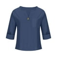 thumbnail image 4 of Taqqpue Plus Size Tops for Women Cotton Linen Tops Loose Fit Casual Roll Up Short Sleeve T-Shirt Trendy Cute Solid Color Blouse Crew Neck Buttons Shirts, 4 of 6