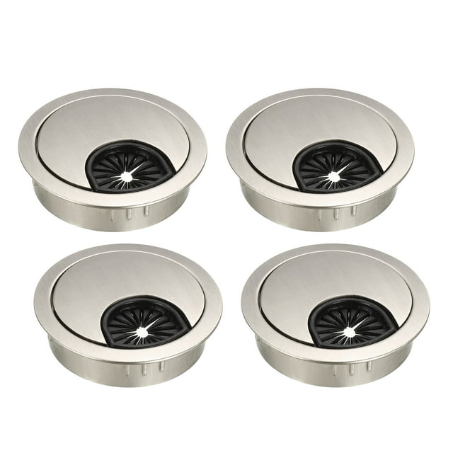 Cubierta de agujero para cables, grommet de escritorio de aleación de zinc de 2 pulgadas para organizador de cables, 4 piezas (dibujo de alambre, plata)