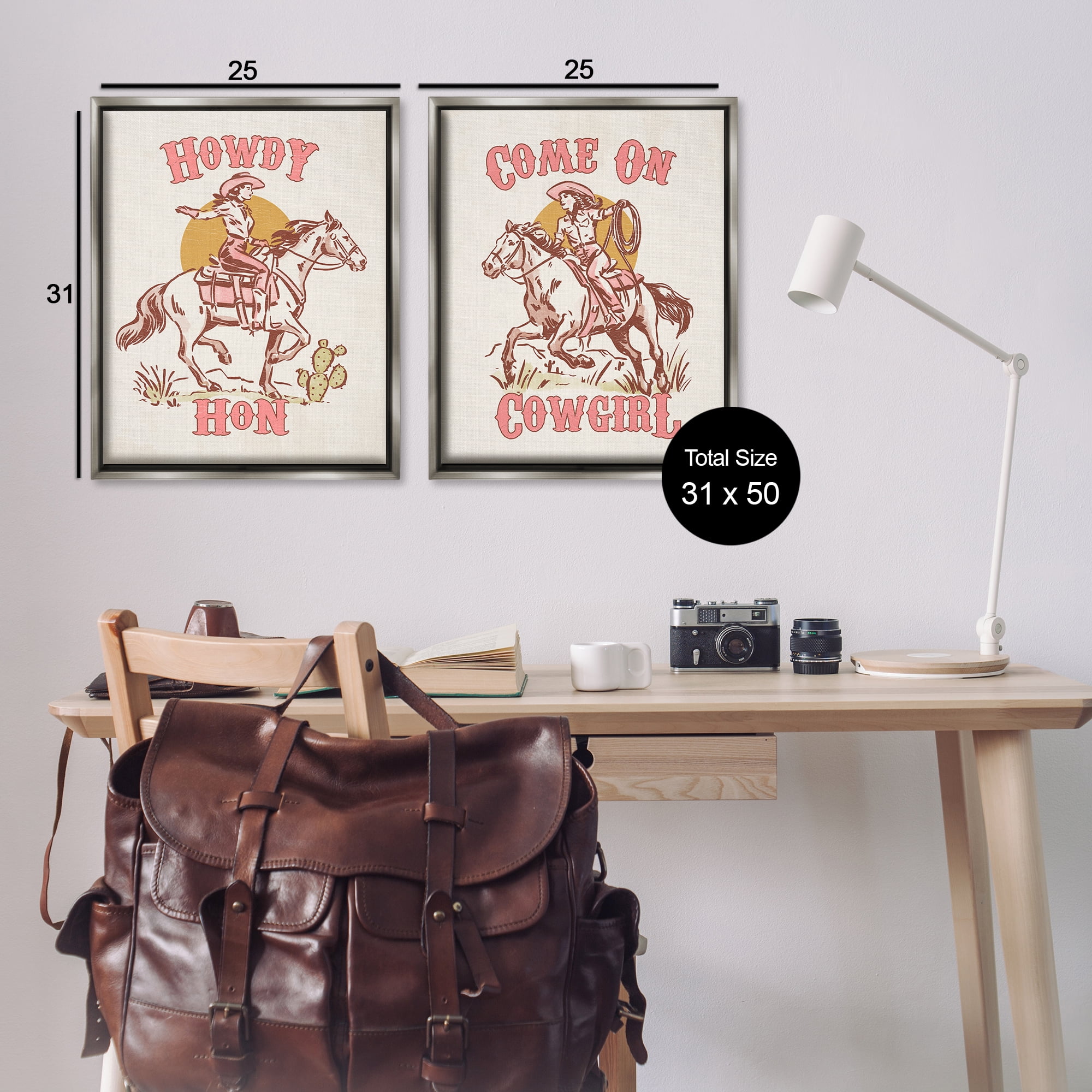 Stupell Industries Pastel Cowgirl Phrases Entertainment Painting Gray Floater Framed Canvas Art Print Wall Art, 31 x 25, Set of 2