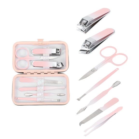 Unique Bargains Fashion Nail Clipper Kit for Women for Men 7-piece Set Gradient Pink