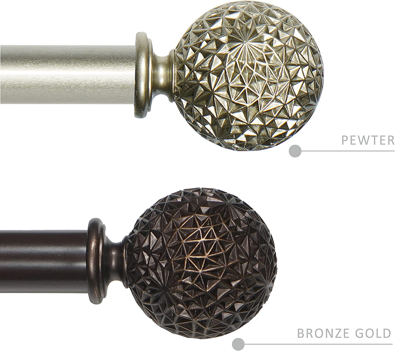 eTeckram 1" Curtain Rod with Torre Finials - 84" to 120", Pewter