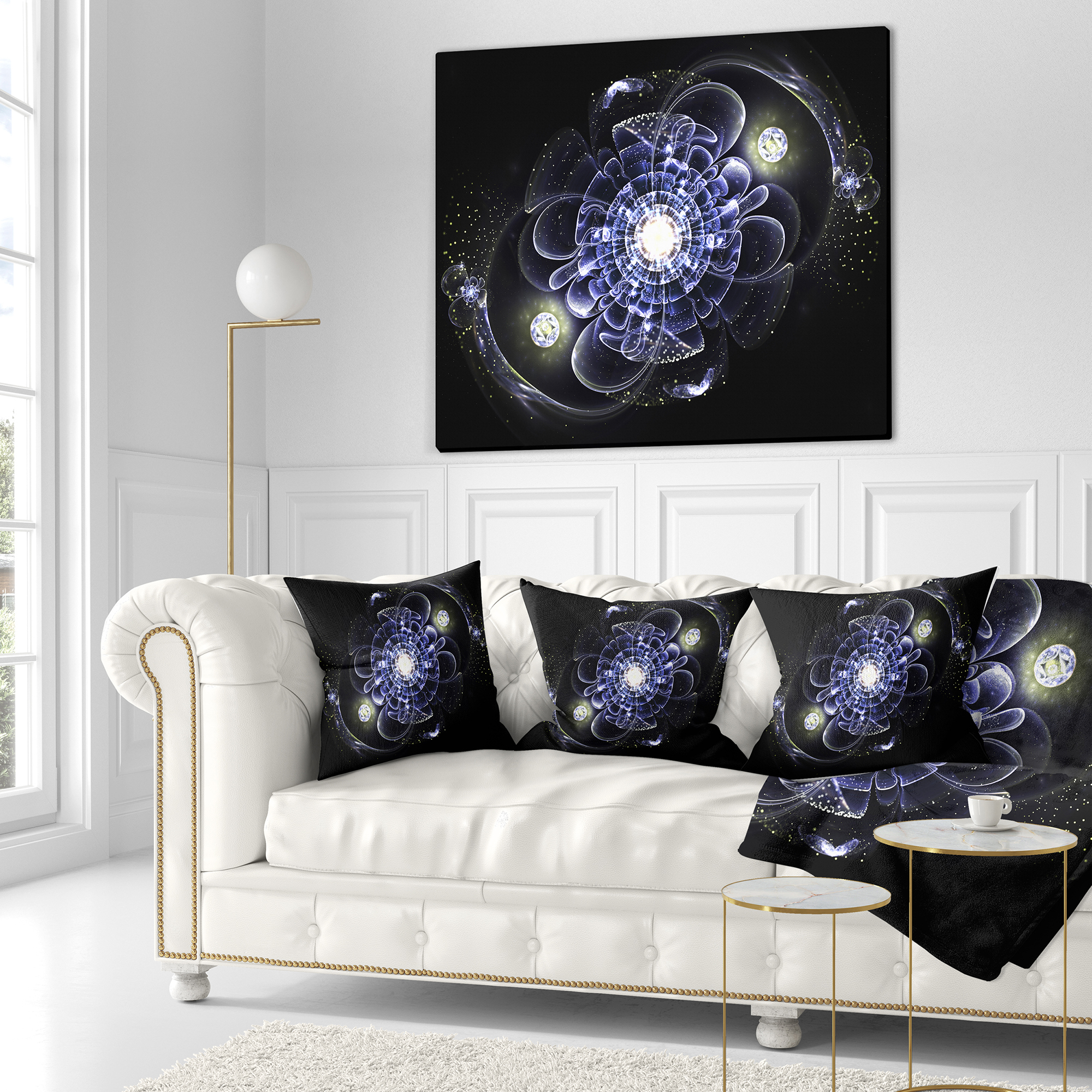 Designart Fractal Flower Bright Blue Digital Art - Floral Throw Pillow - 16x16